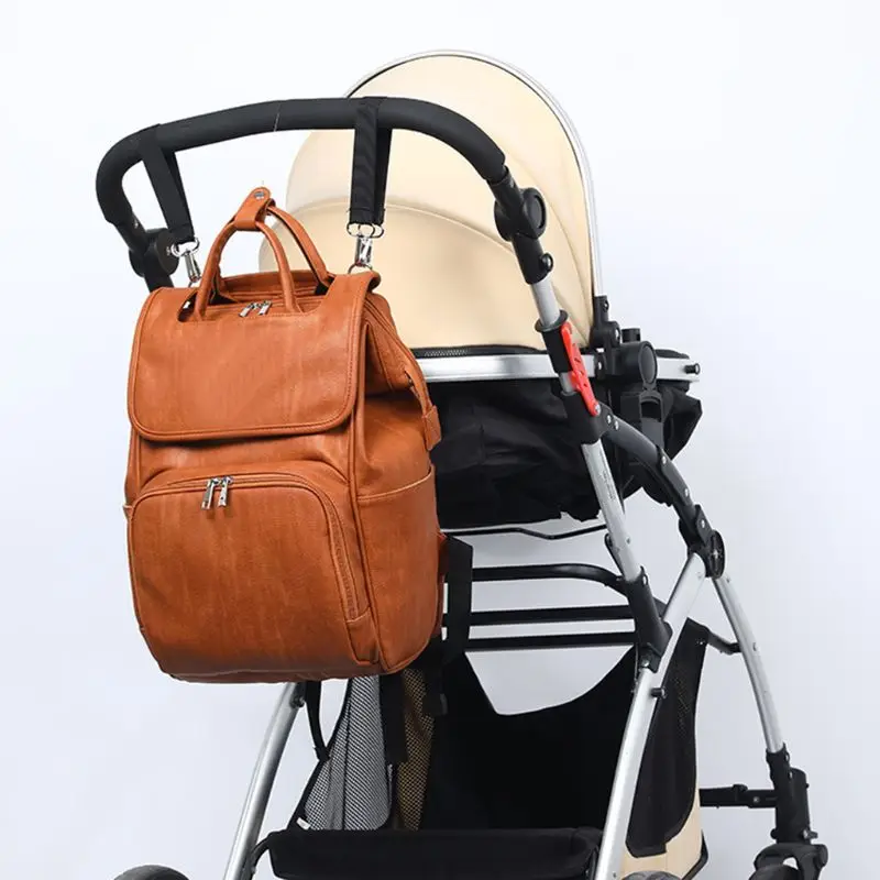 Large Capacity Diaper Bags PU Leather Mummy Maternity Nappy Travel Backpack Multi Function Organizer