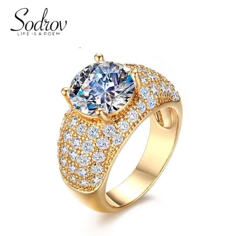 

Luxurious Gold Round Ring Zircon Rings for Women Wedding Engagement Gift Jewlery Wholesale Rings