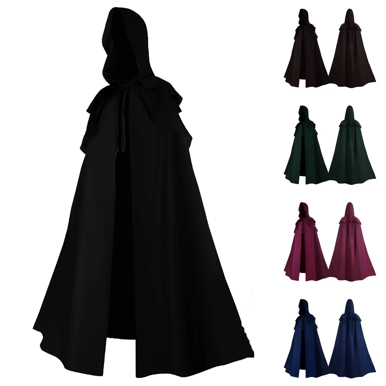 Черная Мужская накидка с капюшоном средневековая искусственная однотонная