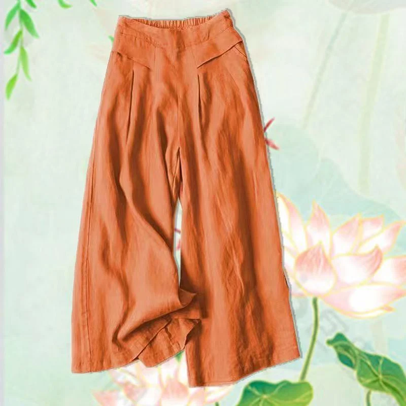 

2023 новые летние модные винтажные хлопковые конопляные однотонные свободные укороченные повседневные брюки с эластичным поясом для женщин