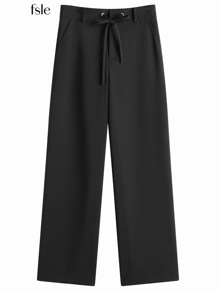 

FSLE Wide Leg Pants Women Высокая талия Прямой Свободный Офис Все матчи Стройное Solid Color Classic Female Pants Bottoms