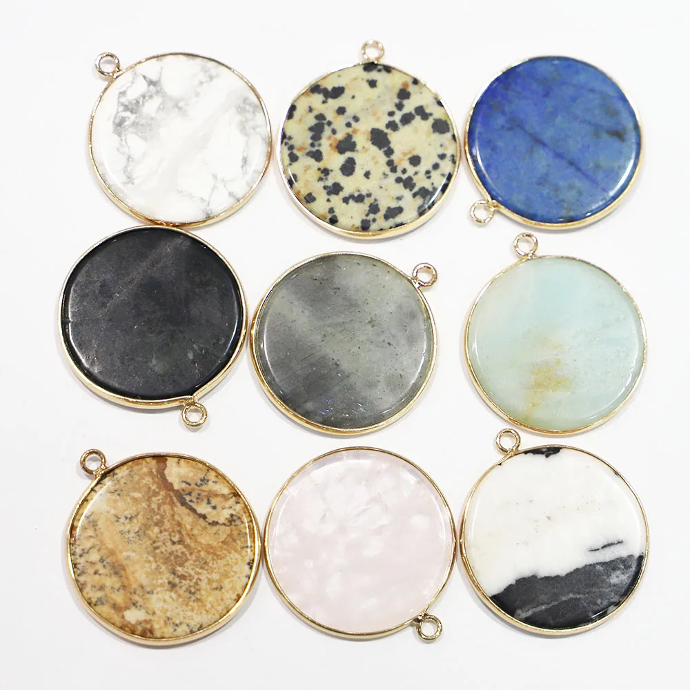 

Selling New Natural Stone Flat Round Pendants Necklace For Fashion Jewelry Making Diy Charms Earring Accessories Wholesale 8Pcs