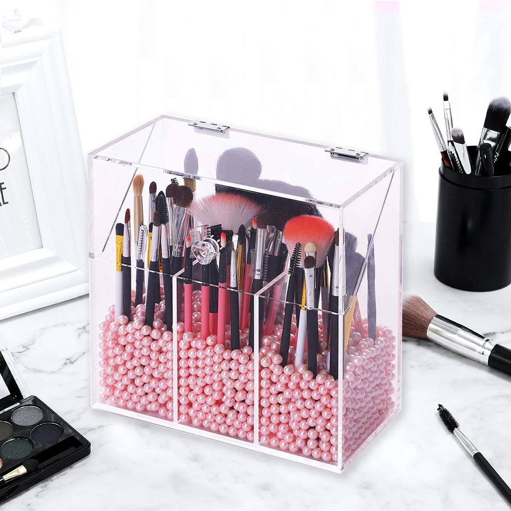 

Makeup Brush Holder Transparent Acrylic Organizer with Dustproof Cover Cosmetic Brush Storage Box for Women Gifts