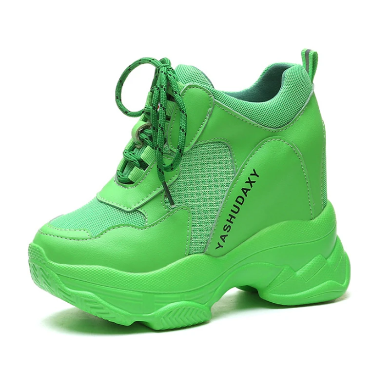 

Кроссовки женские на платформе, дизайнерские, Повседневные высокие, массивные, модная обувь, зеленые