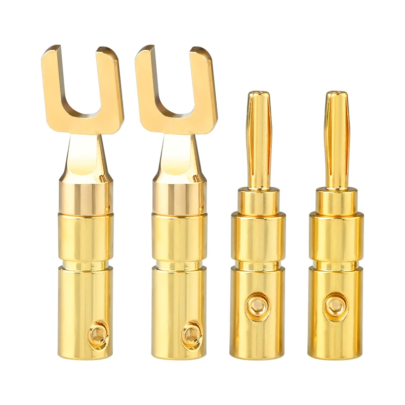 

4Pcs Hi-end Audio Adapter Banana Plug Gold Plated Solderless Audiophile Speaker Cable Y/U Spade Connector