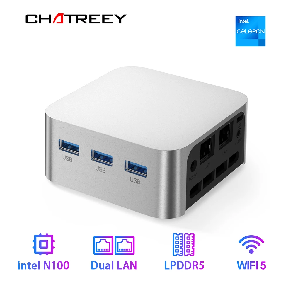 Intel Celeron N5095 N100 Chatreey T8 Pro Mini PC NVMe SSD Windows 11 Computer Dual LAN Three HDMI Firewall Server wifi 5