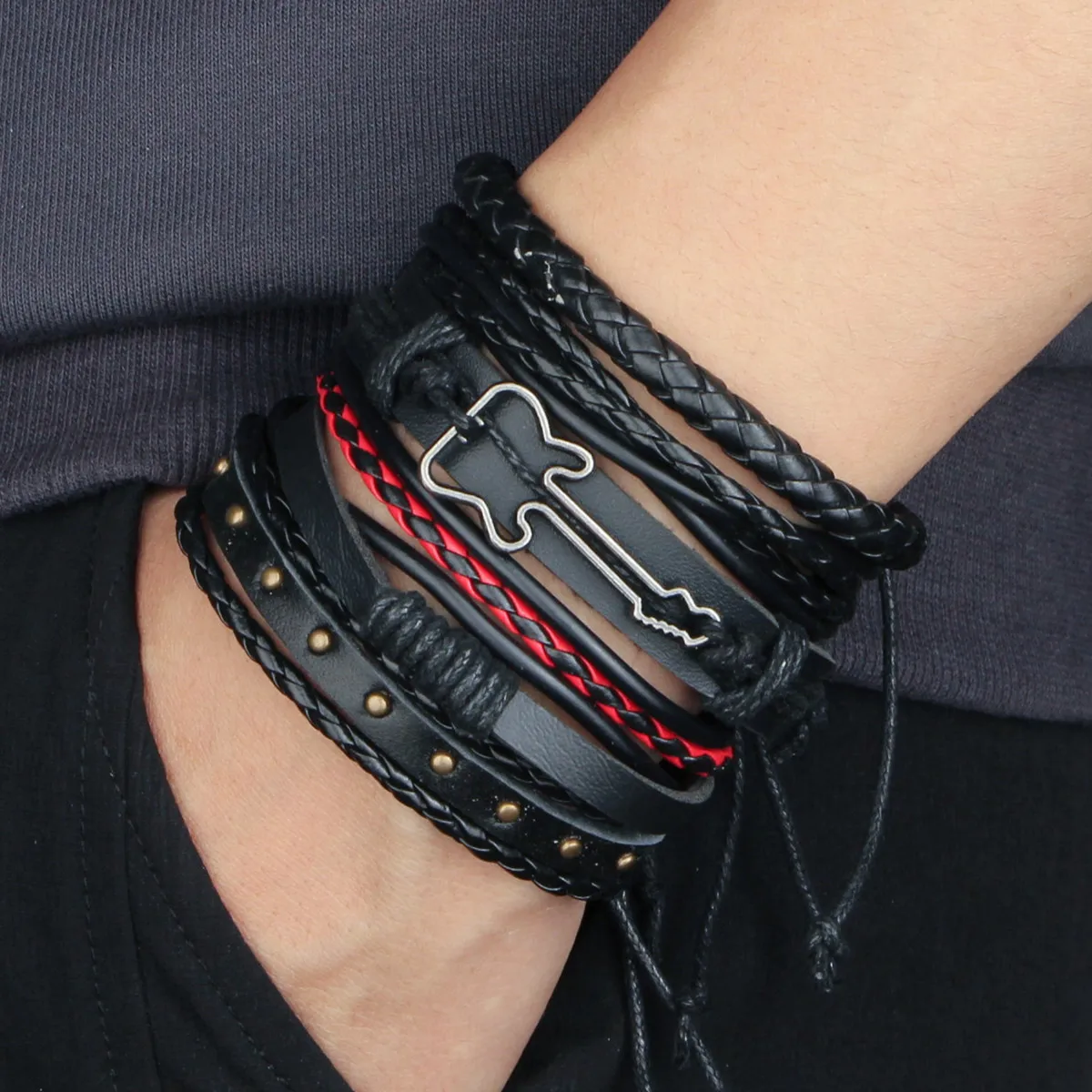 

Fashion Bracelet Viking Bracelet For Men Hand Bracelets Woven Skull Hand Jewelry Adjustable Leather Set Bracelet For Leather