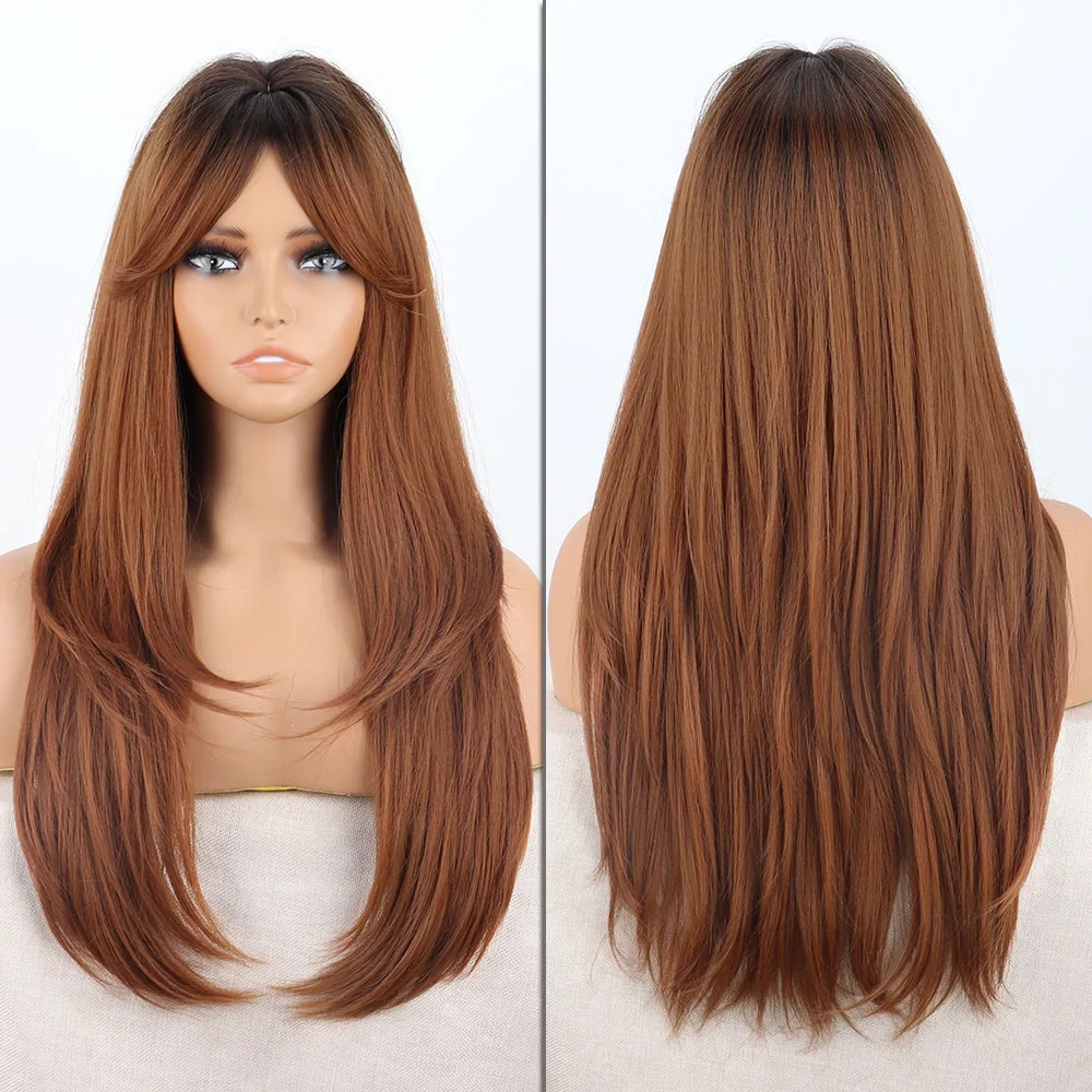 Длинные волнистые коричневые блондинки парик синтетические парики для женщин