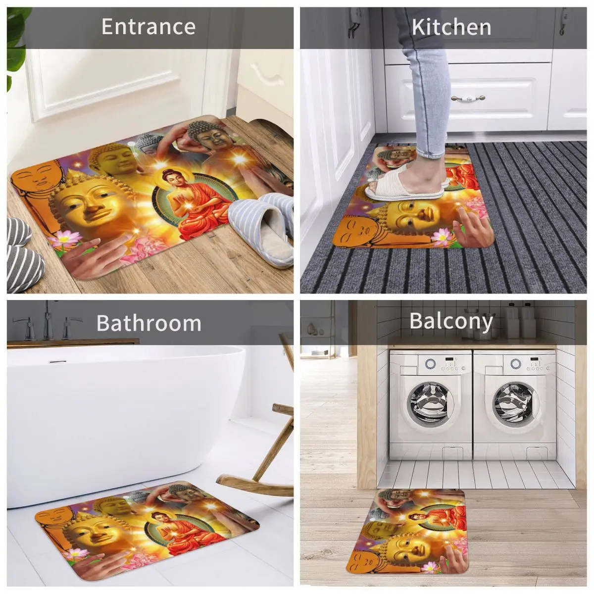 

Bath Mat Buddhist Calm Decor Indian Buddha 3D Rug Carpet Doormat Anti-slip Entrance Living Room Home Kitchen Water Oil Proof