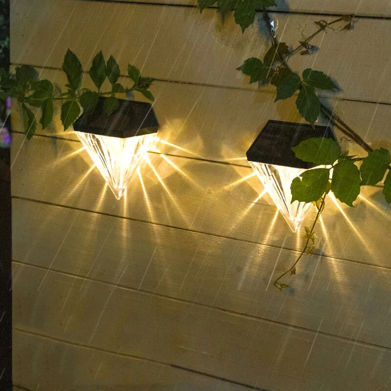Newest Solar Lights Outdoor Waterproof IP65 Garden Lighting Fence Decor Solar Porch Lamps Stairs Spotlight Smart Light Diamond