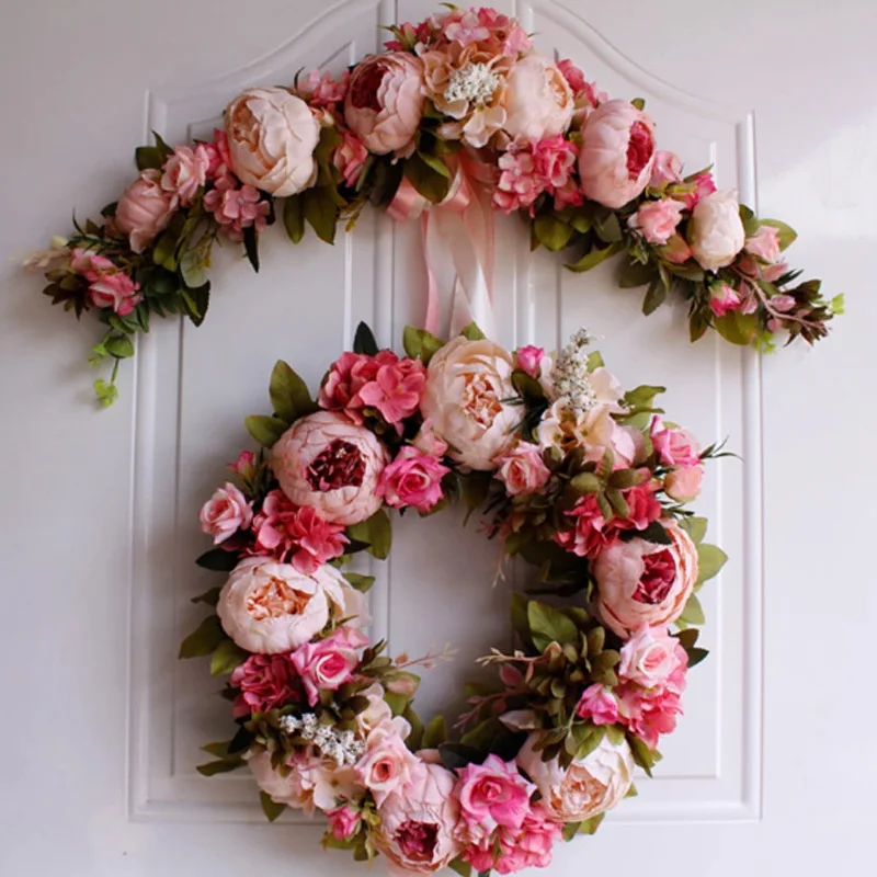 

Artificial Wreath Door Threshold Flowers DIY Wedding Home Living Room Party Pendant Wall Decor Christmas Garland Gift Rose Peony
