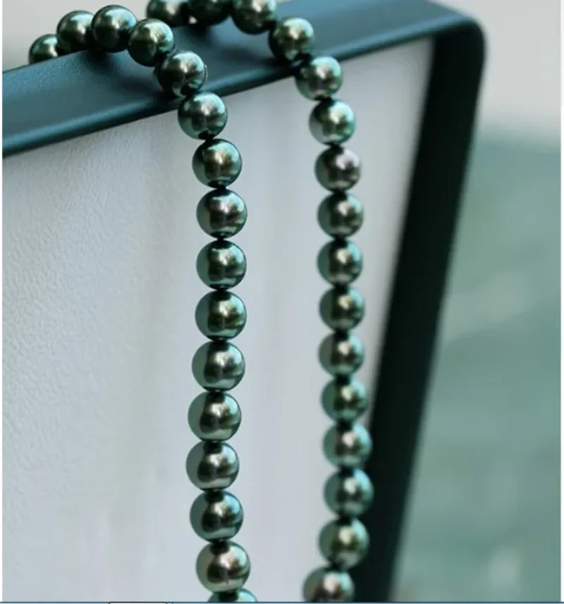 Suberb 17 &quot10-11 мм натуральное черное зеленое круглое жемчужное ожерелье для мужчин
