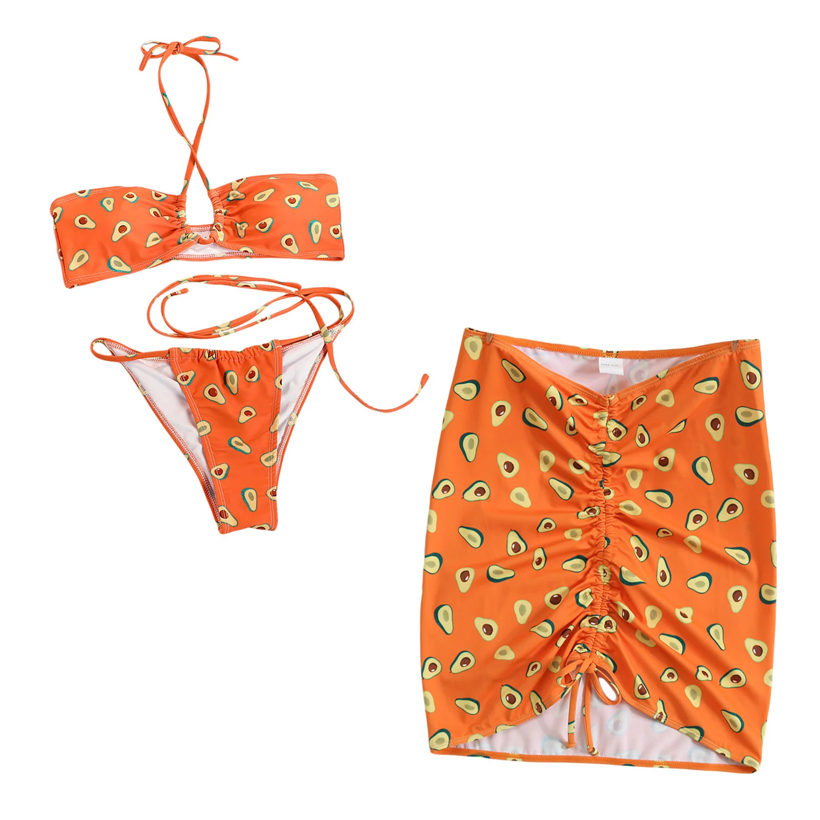 Женский летний комплект бикини из 3 предметов с принтом в виде картошки
