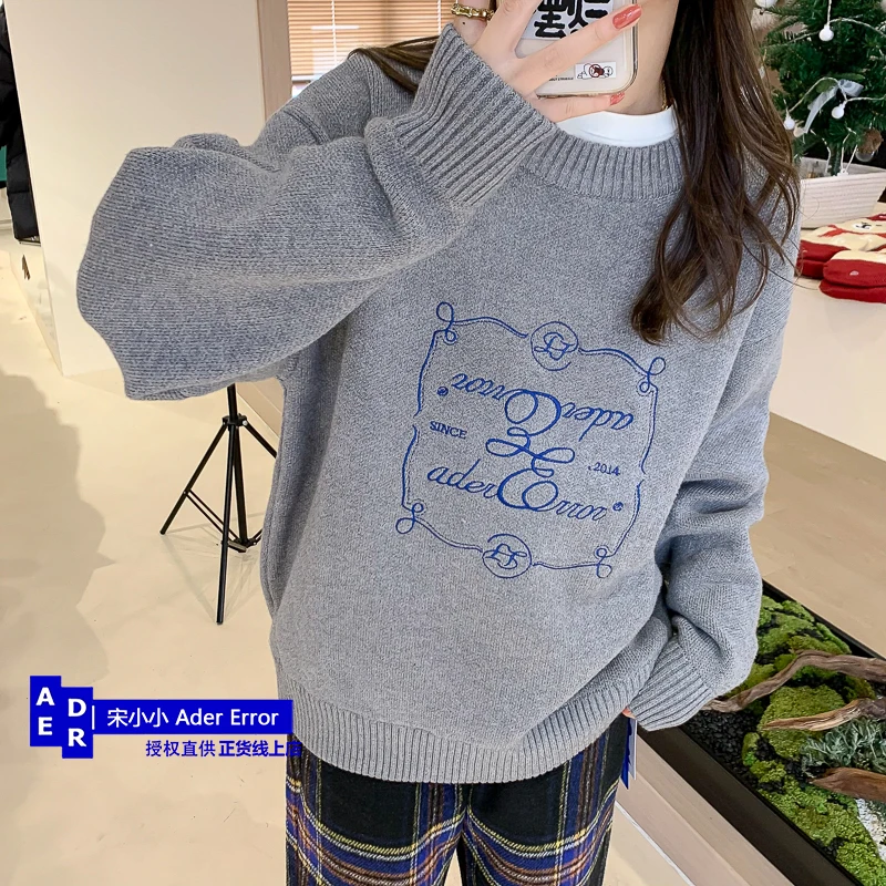 

Korean High quality Knitted Sweater Autumn and Winter New Warm Loose Embroidery Men's and Women's Crew Neck Knitted Top unisex