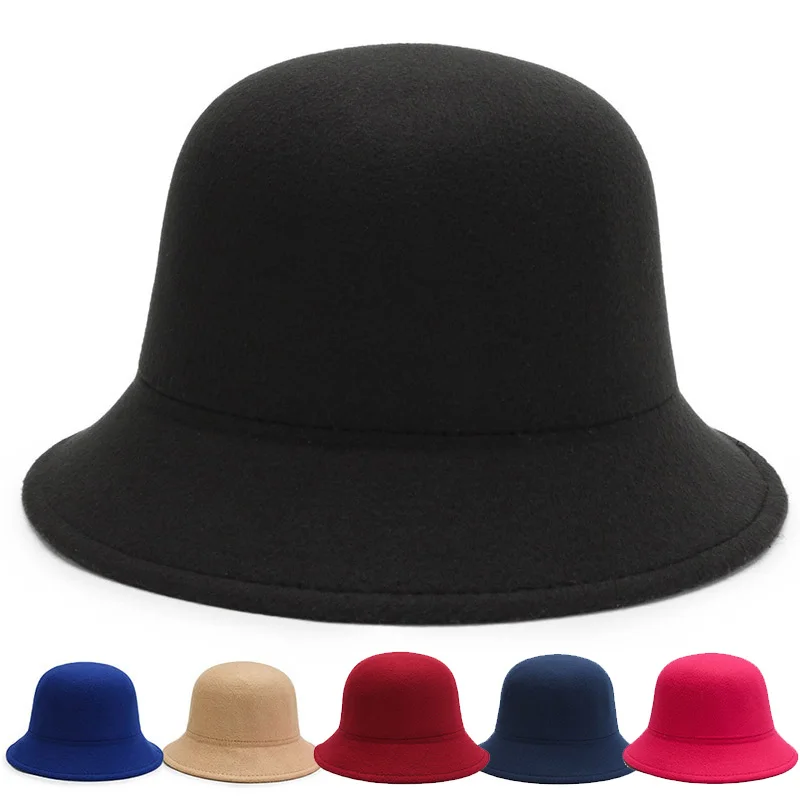 

Vintage New Fall Winter Fashion Warm Wool Felt Women's Fedoras Hats Bow Bucket Cap Top Hat Not Deformed Fedoras Caps For Women