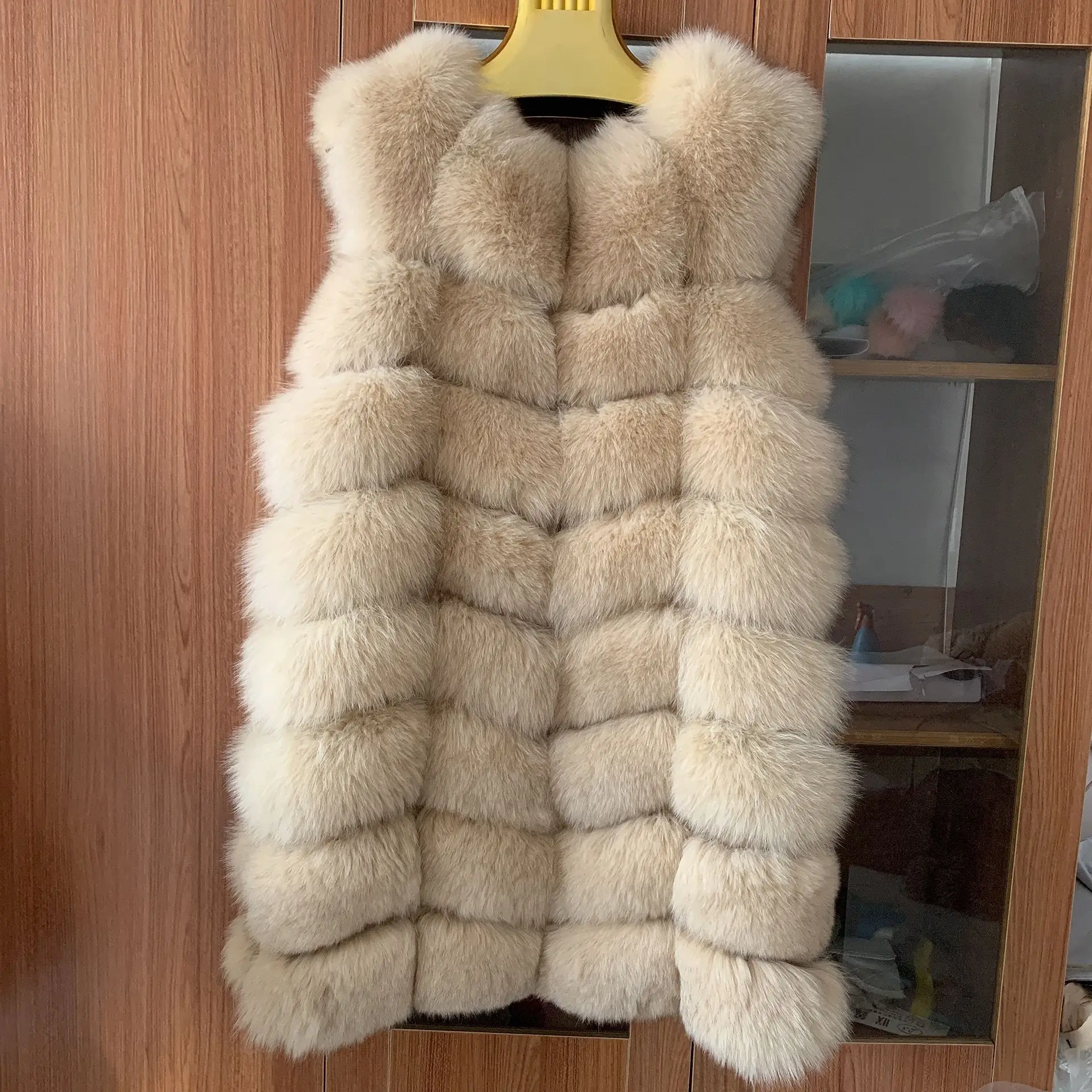 Genuine real fox fur vest Long women's warm vest in autumn and winter Plush luxury natural fur coat Silver fox vest 100% real enlarge