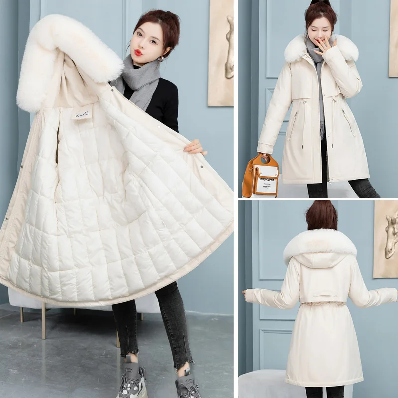2022 New Snow Wear Long Parkas Winter Jacket Women Parka Fur Hooded Jacket Female Cotton Lining Thick Coats Parkas
