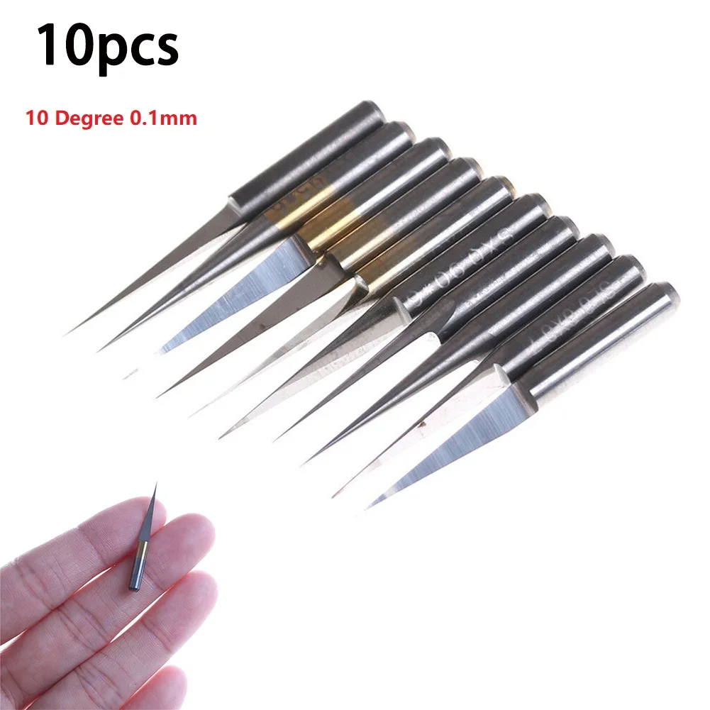 

10Pcs 0.1mm Tungsten Steel Flat Taper Carving Knife Engraving Drill Bit CNC Router Woodworking Tool