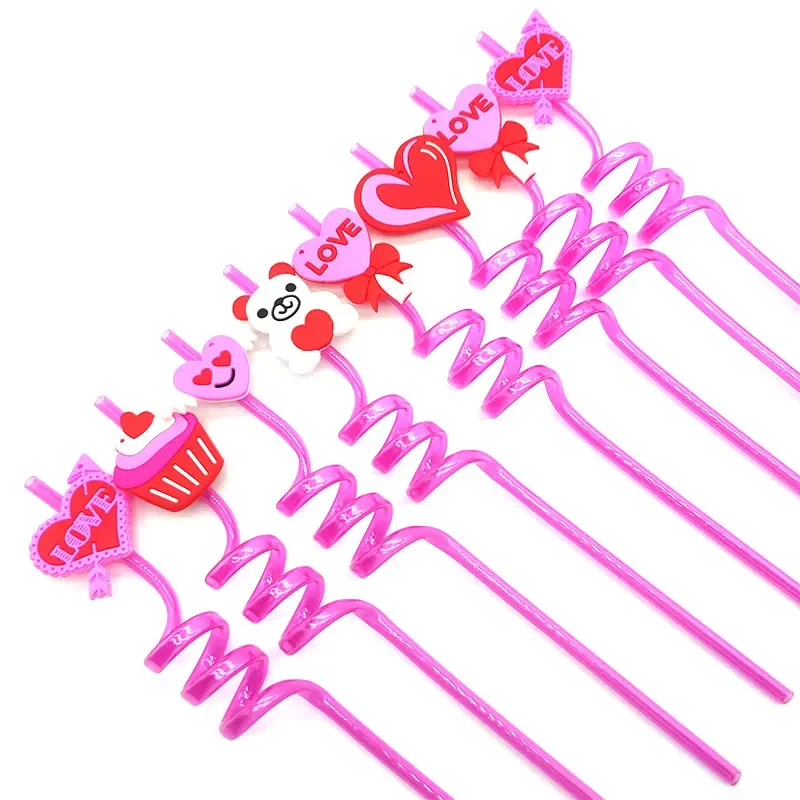 

8pcs 26cm Butterfly/love/fruit/princess Pink Straws Reusable Plastic Spiral Drinking Straw Wedding Kids Birthday Party Decor