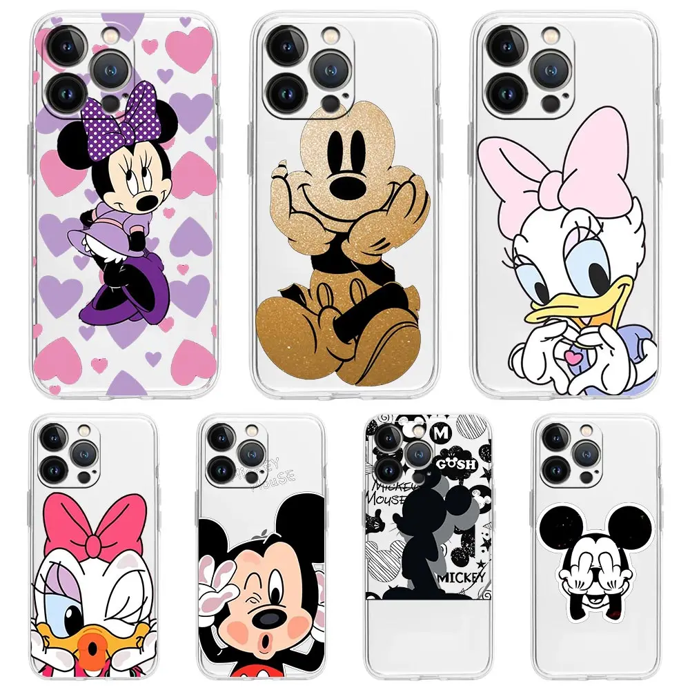 

Mickey Minnie Donald Duck Luxury Phone Case For iPhone 14 13 11 12 Pro Max X XR XS 7 8 Plus SE Silicone Clear Cover Fundas
