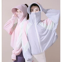 women sun protective clothing summer outdoor breathable uv protective contrast color hooded jacket