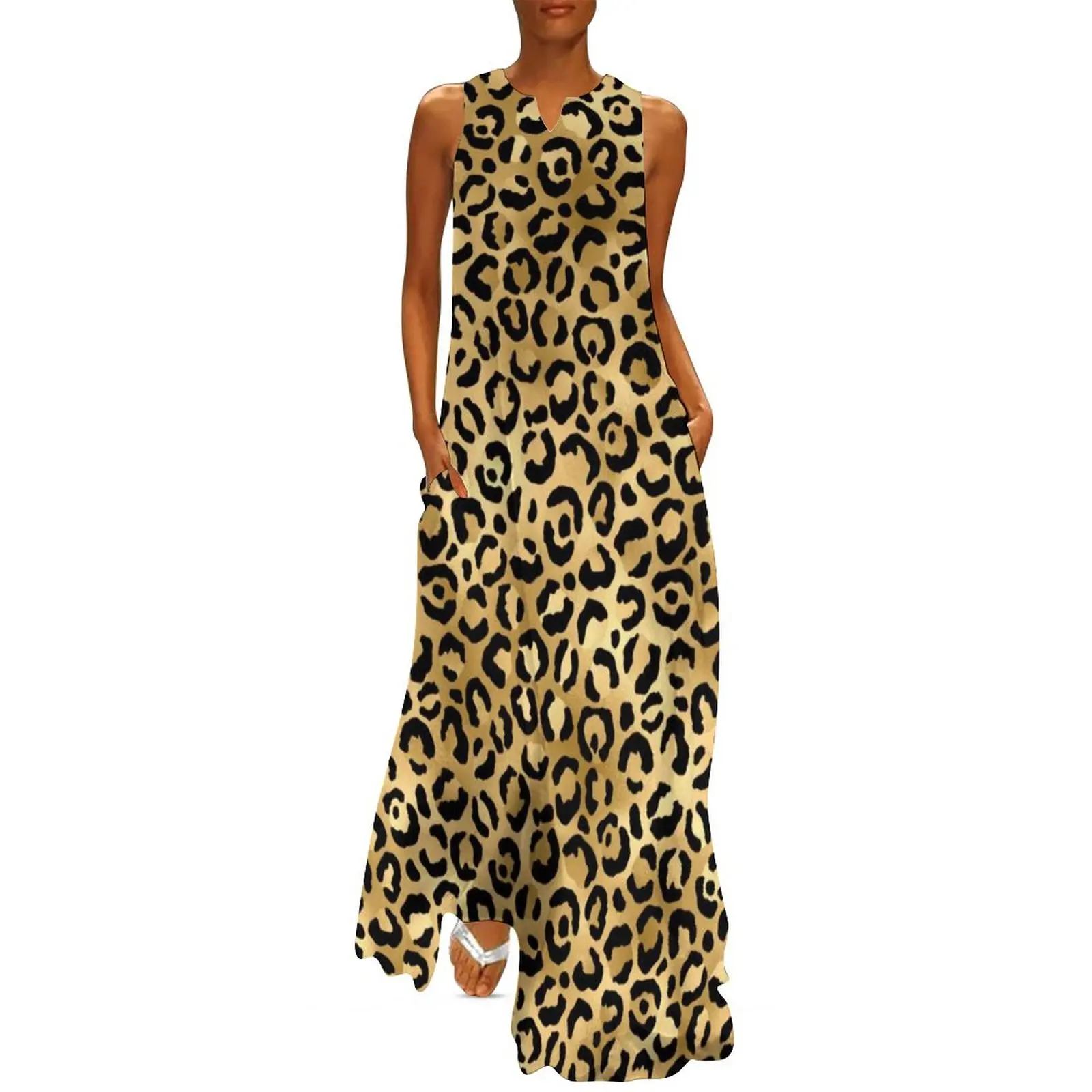 

Cheetah Animal Trendy Dress Summer Black Gold Leopard Print Stylish Fashion Boho Beach Long Dresses Trendy Maxi Dress Big Size