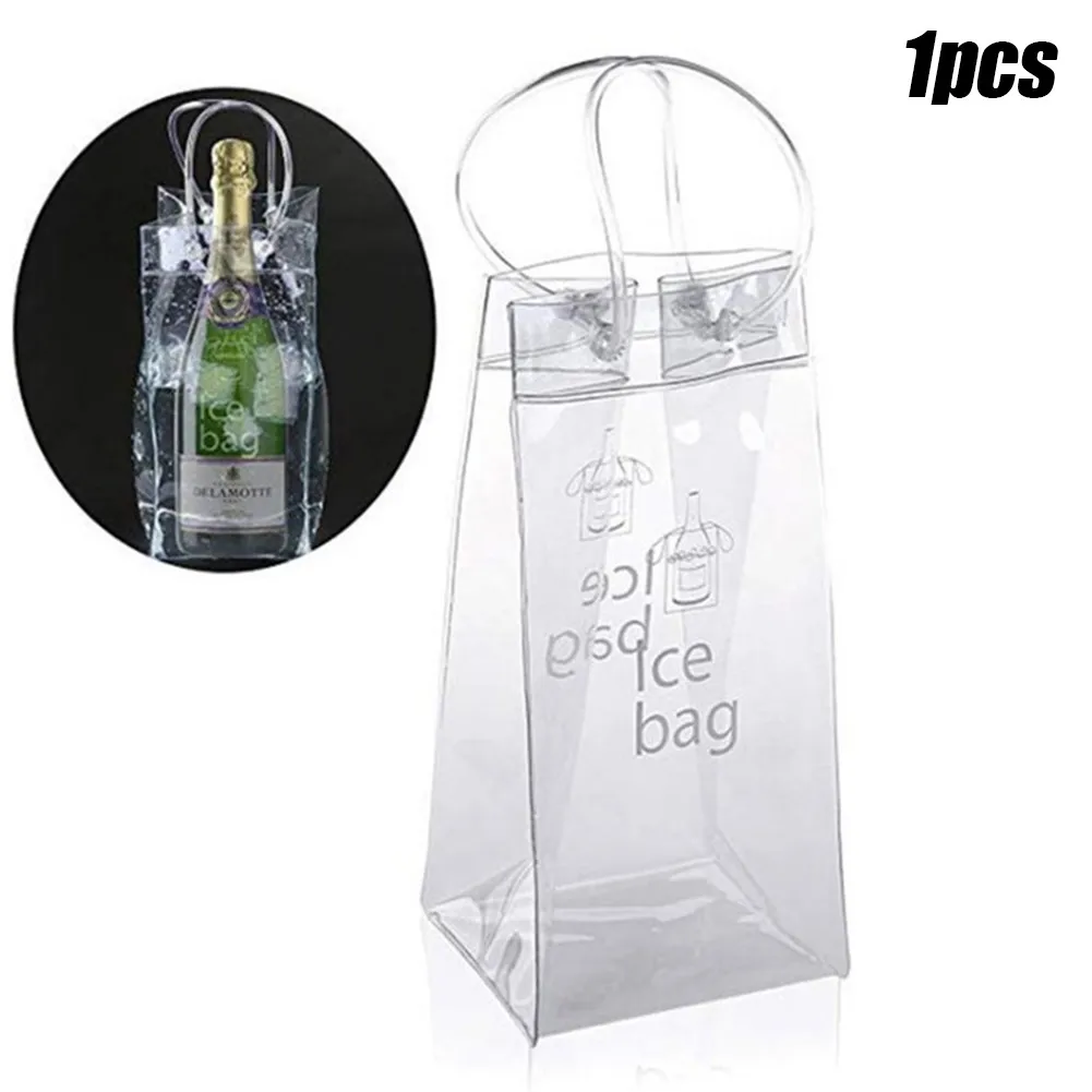 

1pc PVC Leakproof Ice Wine Champagne Bags Friendly Transparent Cooler Clear Pouch With Handle Portable Ice Bucket Wine Bag