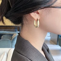 new classic copper alloy smooth metal hoop earrings for woman 2022 fashion korean jewelry temperament girls daily wear earrings