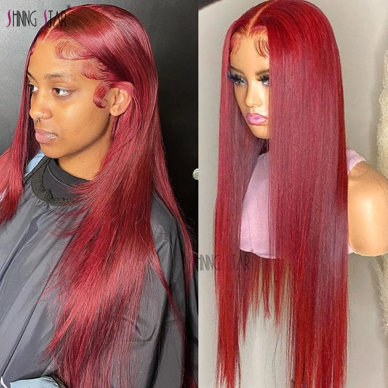

13X4 Lace Frontal Human Hair Wig Colored 99J Burgundy Red Lace Front Human Hair Wigs For Women Peruvian Straight Lace Front Wigs