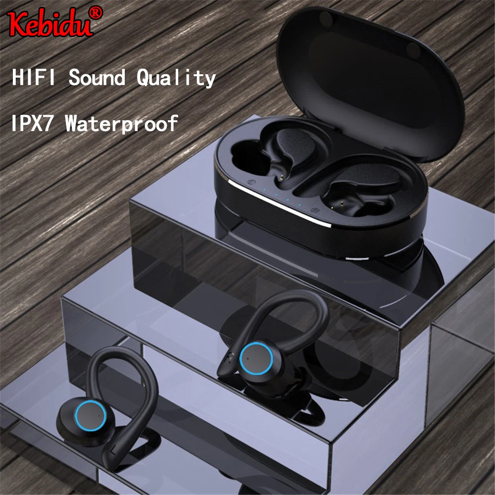 

Kebidu TWS Touch Control Wireless Bluetooth Earphones with Mic IPX7 Waterproof Sports Earbuds 9D Stereo Noise reduction Headsets