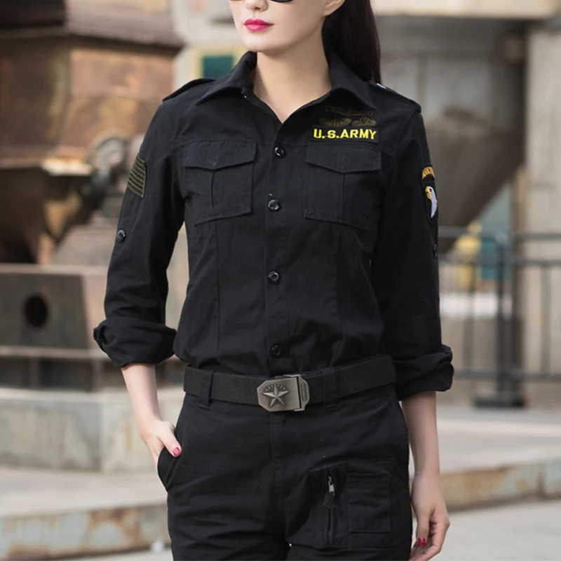 

Camouflage Lapel Combat Shirt Outdoor Army Fan Tactical Shirts Climbing Hiking Army Green Training Long Sleeve Army Shirt Women