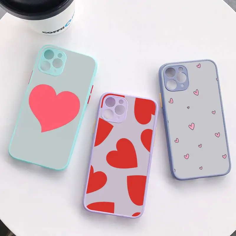 

RuiCaiCa Love Heart Phone Case for iPhone X XR XS 7 8 Plus 11 12 13 pro MAX 13mini Translucent Matte Case
