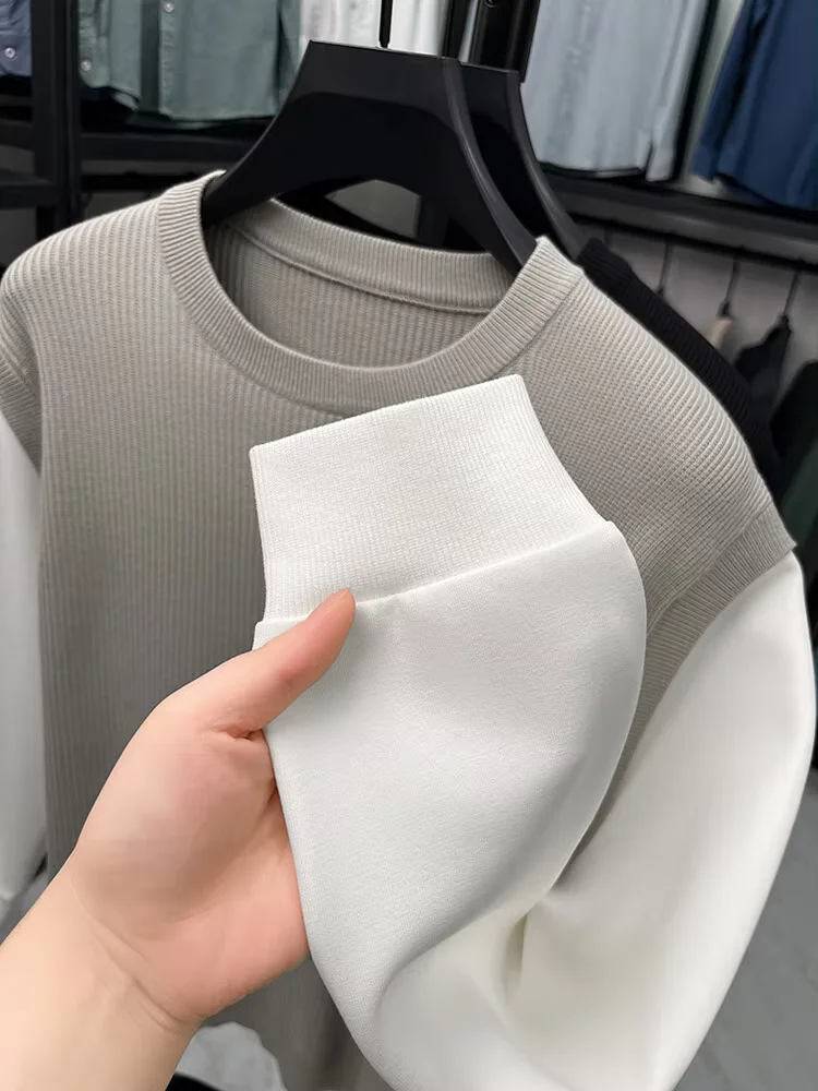  Мужской трикотажный свитер  Круглый воротник два поддельных осенних Высокий