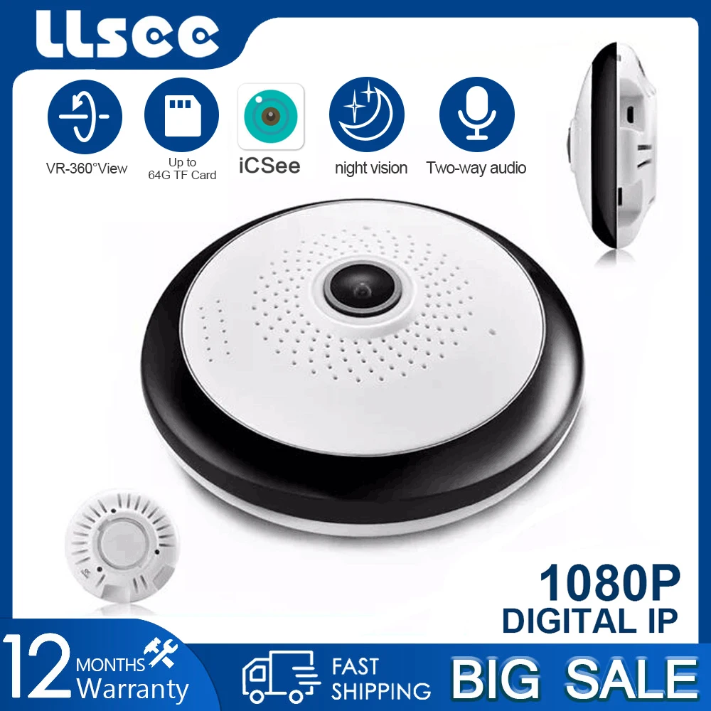 LLSEE HD 1080p Home Safety Closed Circuit Television IP Camera Wireless 360 Panoramic Camera Fish Eye Wifi Mini VR Monitoring