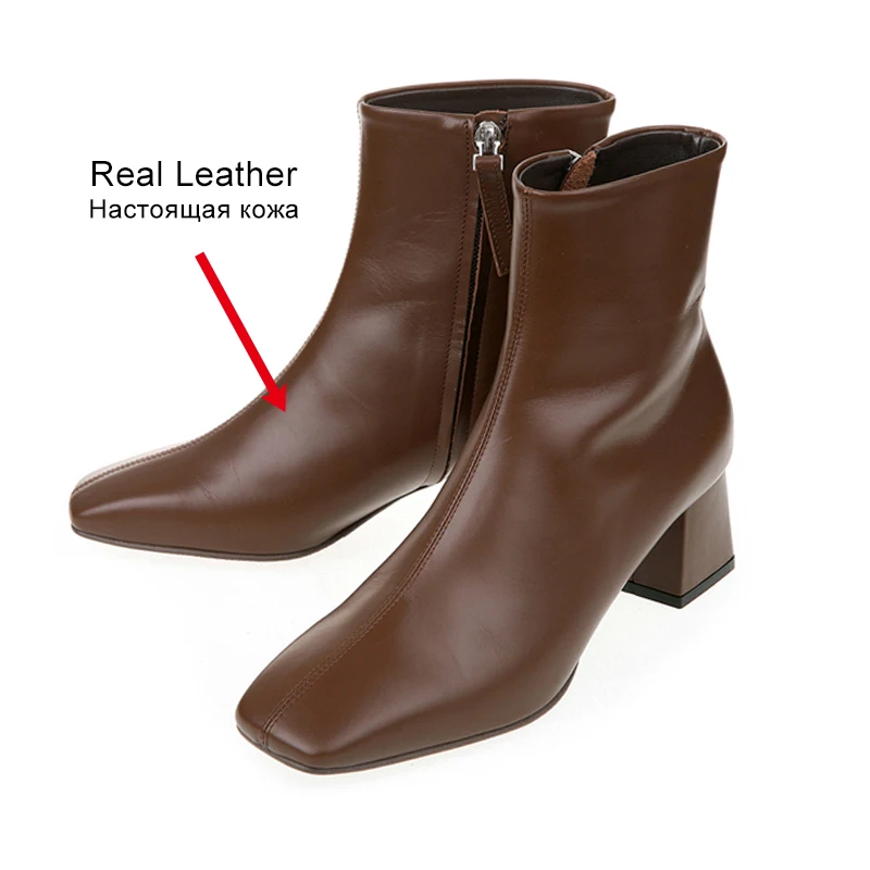 JOZHAMTA Size 34-40 Women Ankle Boots Real Leather Kitten High Heels Shoes Winter 2025 Wide Calf Short Booties Casual Office