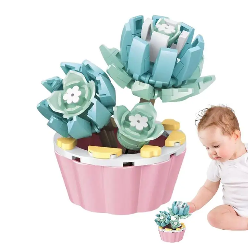 

Креативные мини-строительные блоки с цветами для дома, настольные суккуленты, искусственные элементы, маленькие частицы, пазл в сборе, детс...
