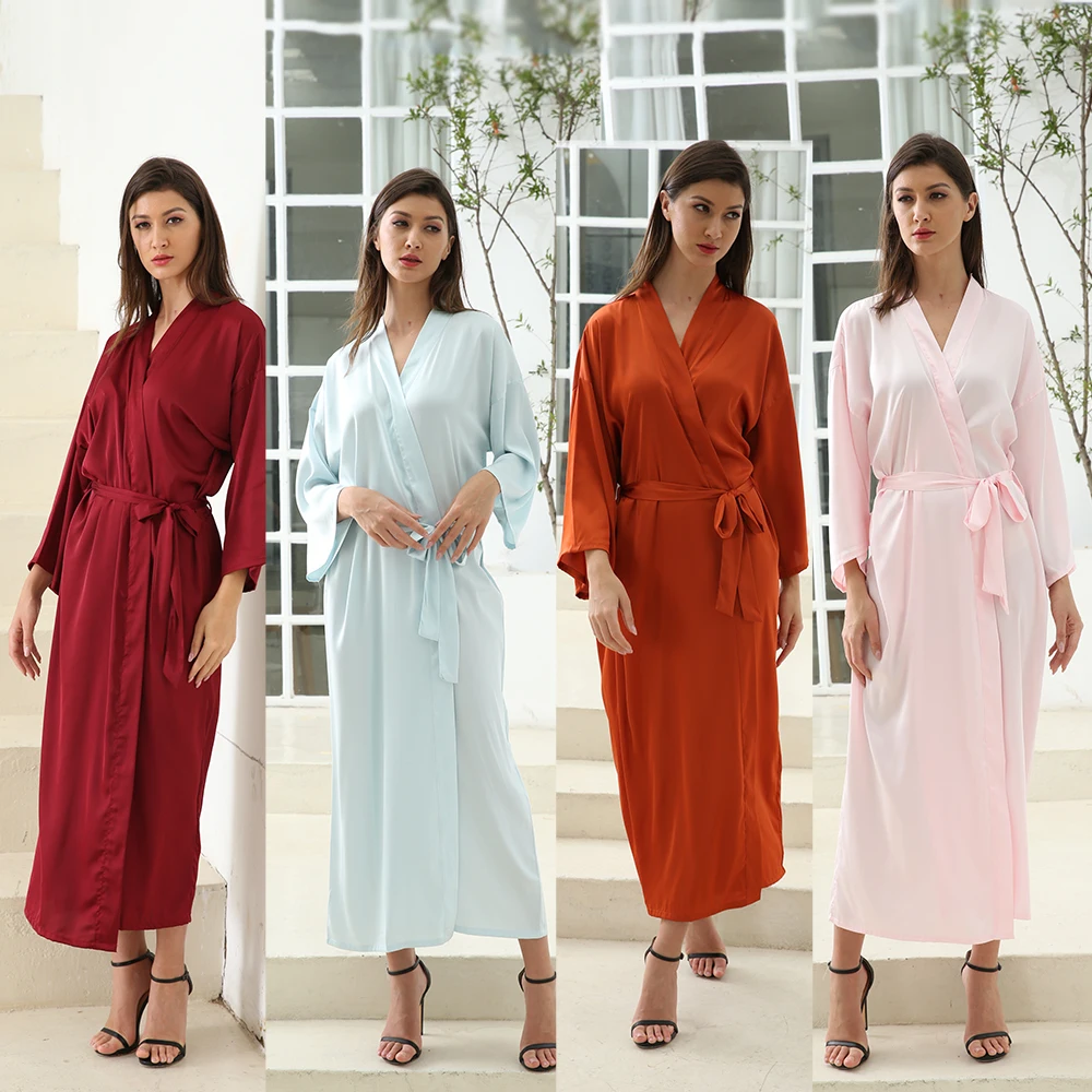 2021 Satin Chiffon Robes Long Robes Long Sleeve Brown Bridesmaid Robes Bride Robe Women Wedding Bathrobe Bridal Robes