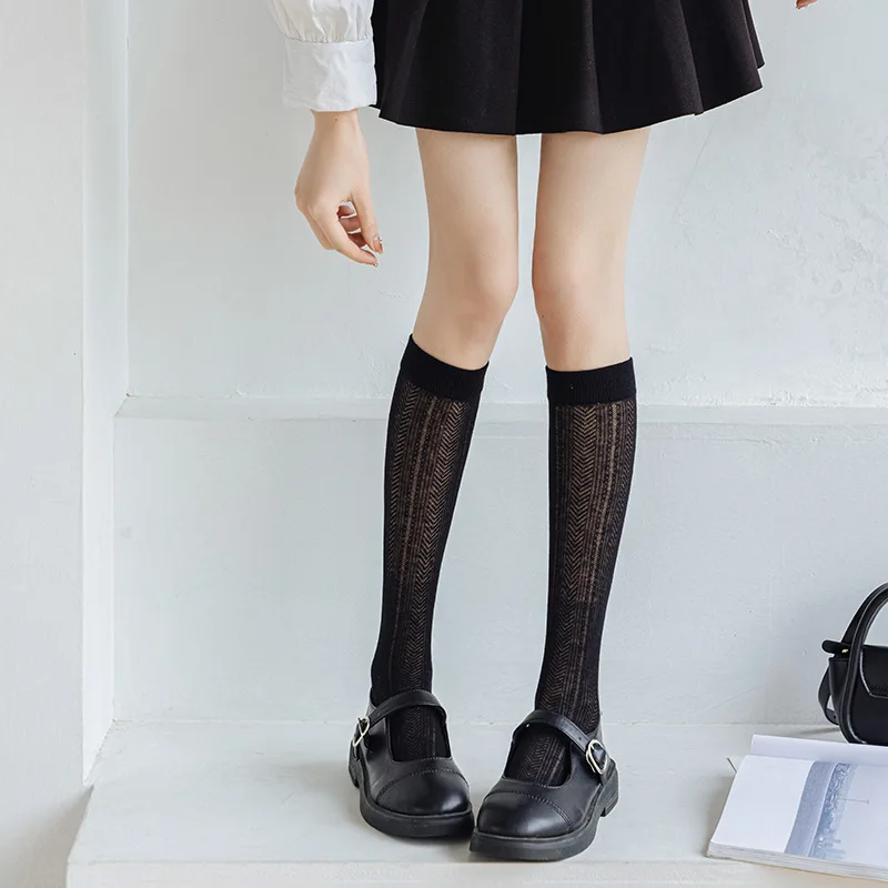 Женские длинные носки принцессы в стиле &quotЛолита" черные белые прозрачные