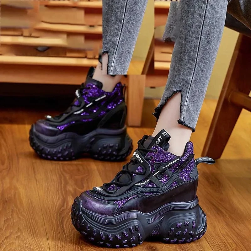 Массивные кроссовки из раскрытой кожи 12 см весенняя обувь ботильоны натуральной