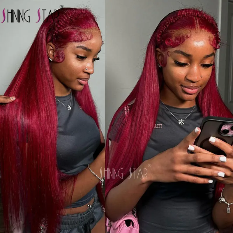 99J Бордовый 13X4 Парики из натуральных волос на кружеве для чернокожих женщин