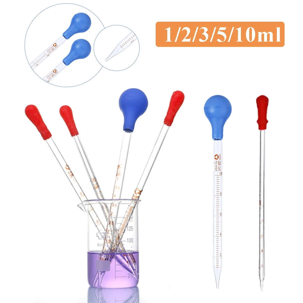 

Thick Glass Dropper Test Essential Oils Transfer Rubber Head Scale Pipette 1/2/3/5/10ml School Laboratory Dropping Tube