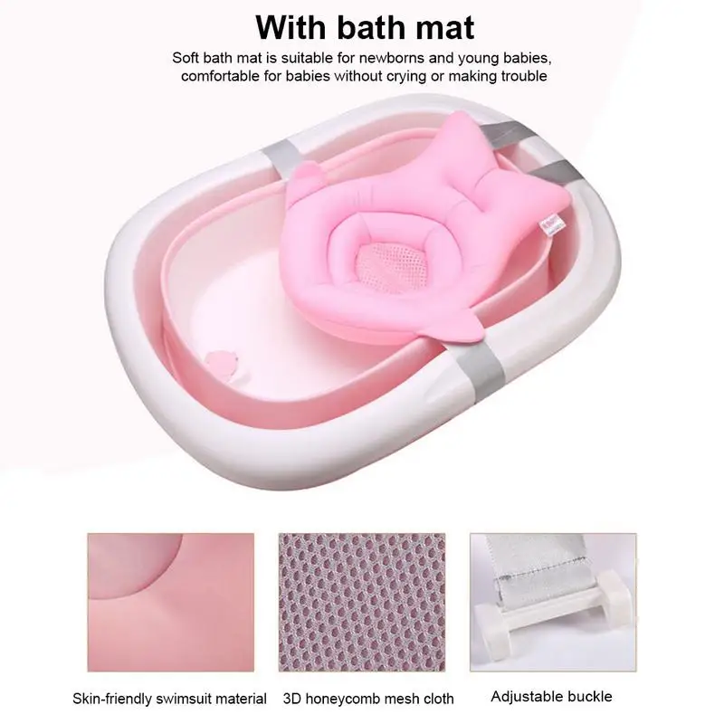 

Baby Bathtub Mat Sandwich Mesh Design Bathtub Cushion With 4 Way Buckles Practical Soft Bath Tub Accessories For Babies Toddlers