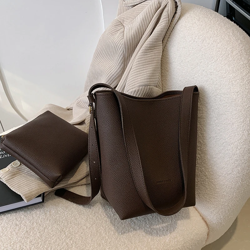 

Ladies Solid Color Casual Shoulder Bag Fashion Shoulder Bag Large Capacity Bucket Bag Crossbody Women's Bag Shopping Bag
