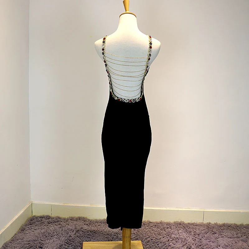 

Diamonds Luxury Customize Beading 2023 Strap Sexy Backless Vestido Round neck Sleeveless Evening Bodycon Slim Dresses