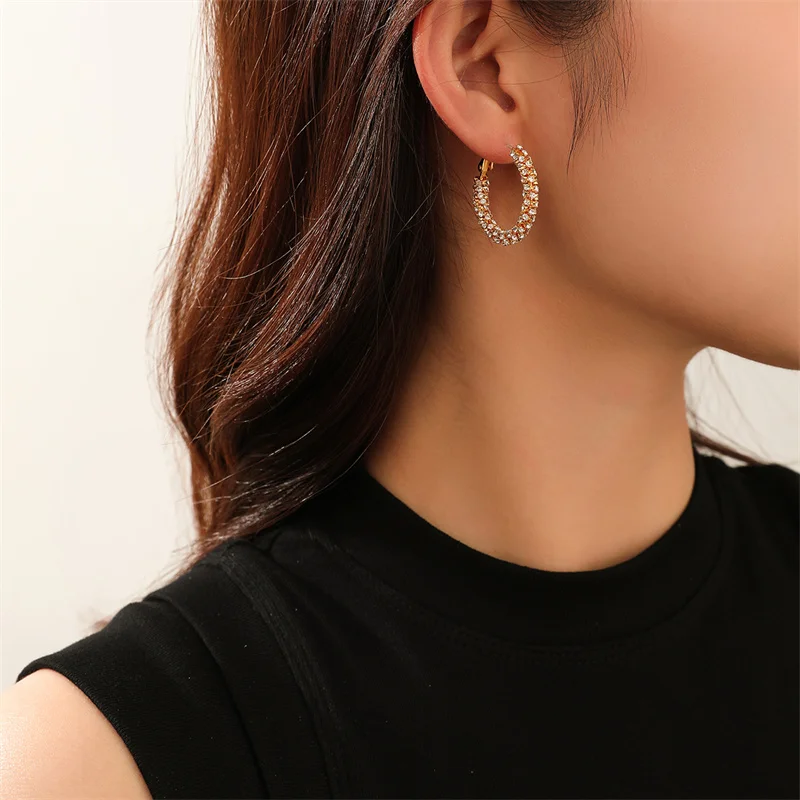 

2023 New Big Circle Round Hoop Earrings for Women's Fashion Statement Golden Zircon Punk Charm Earrings Party Jewelry