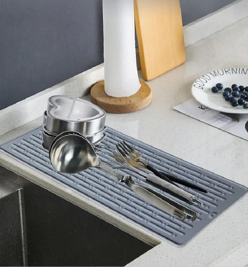 

Inyahome Silicone Dish Drying Mat Heat-resistant Drying Mat for Kitchen Counter Easy to Drain and Clean Eco-friendly Non-Slip