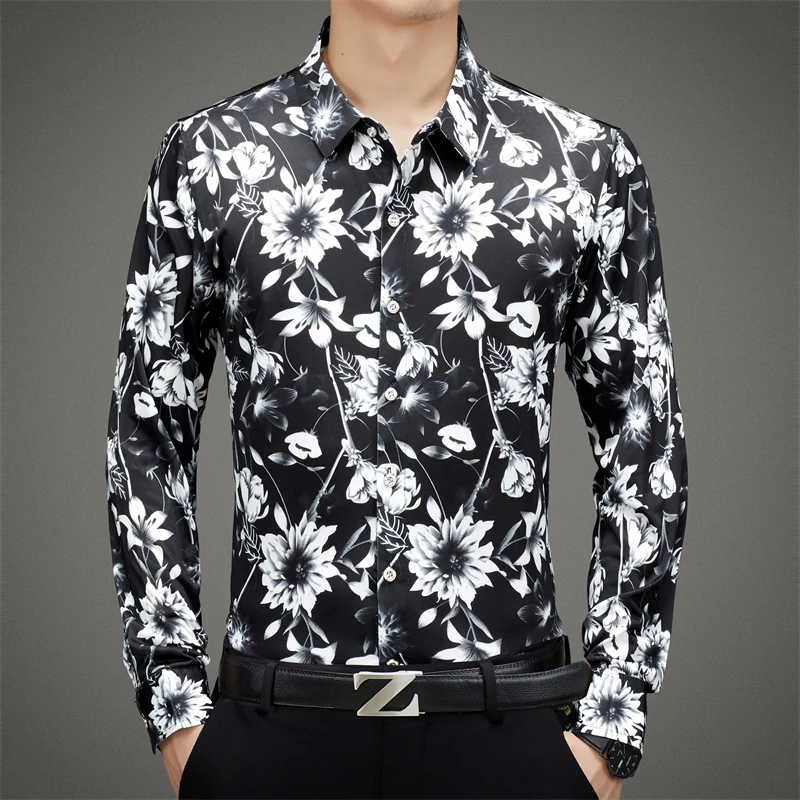 

YXL-998 Men's Printed Shirt Spring And Autumn New Business Leisure Bottom Shirt Polo Non-iron Thin Slim Fit POLO Shirt