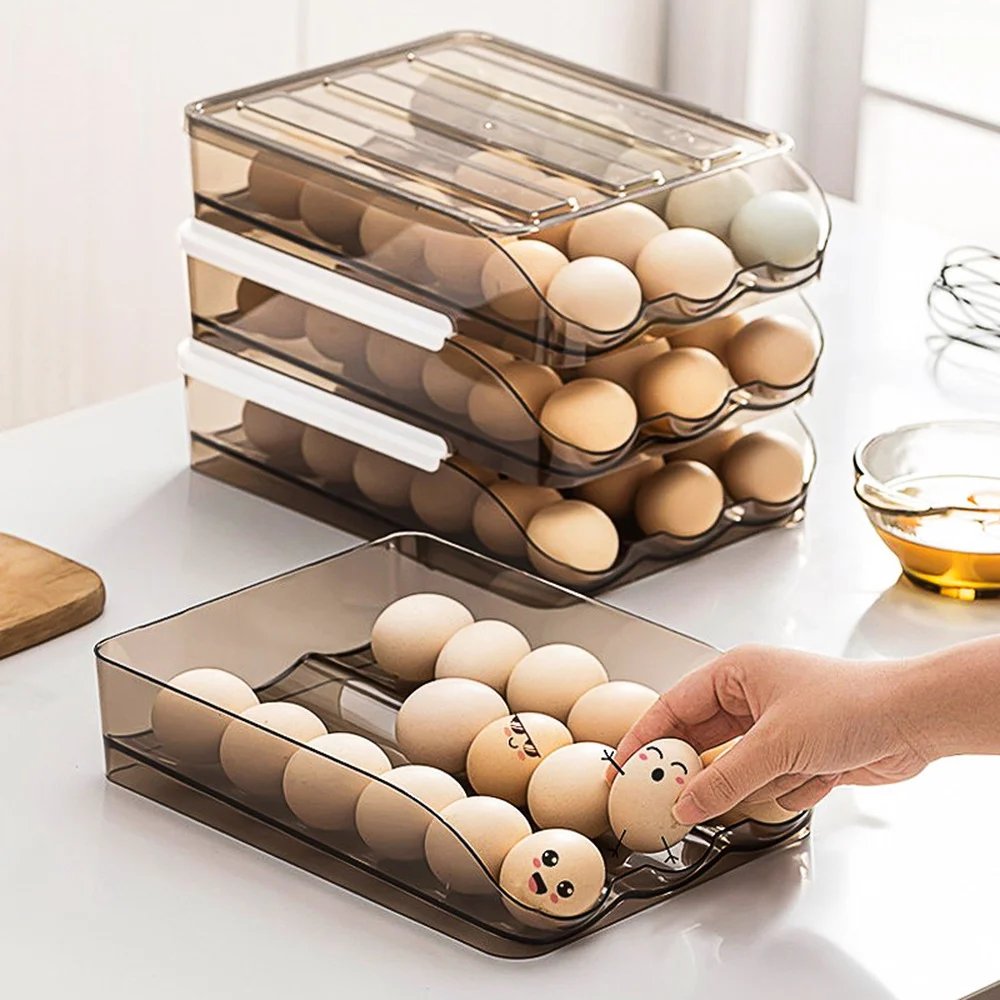 

Plastic Egg Storage Box Rolling Drawer Type Fresh-keeping Egg Box Automatic Rolling Egg Rack Double-layer Kitchen Storage Box
