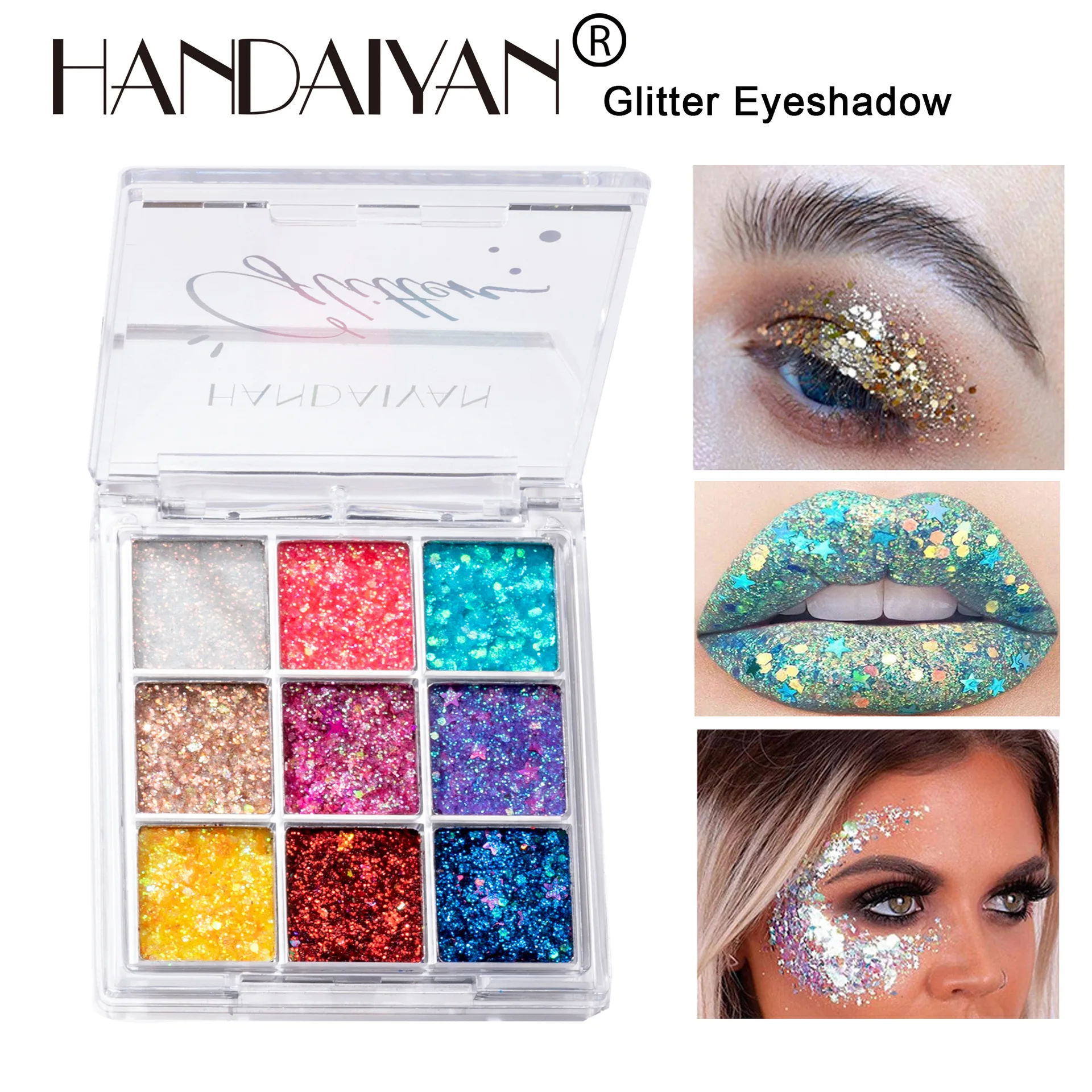 

HANDAIYAN 9 Colors Face Glitter Big Sequins Eyeshadow Palette Waterproof Gold Shimmer Eye Shadow Gel Eyes Makeup Pigment Lasting