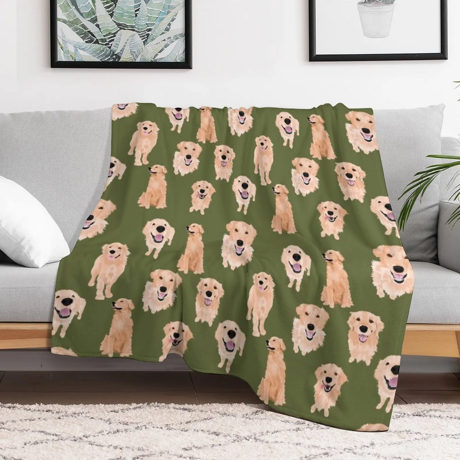 Одеяло Золотистые ретриверы в клетку постельное белье декоративные одеяла
